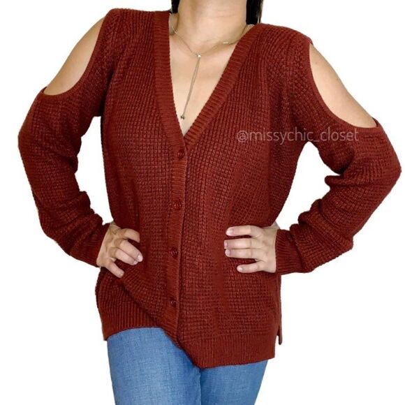 Wet Seal Cold Shoulder Button Down Cardigan, Sz Medium - Picture 2 of 12